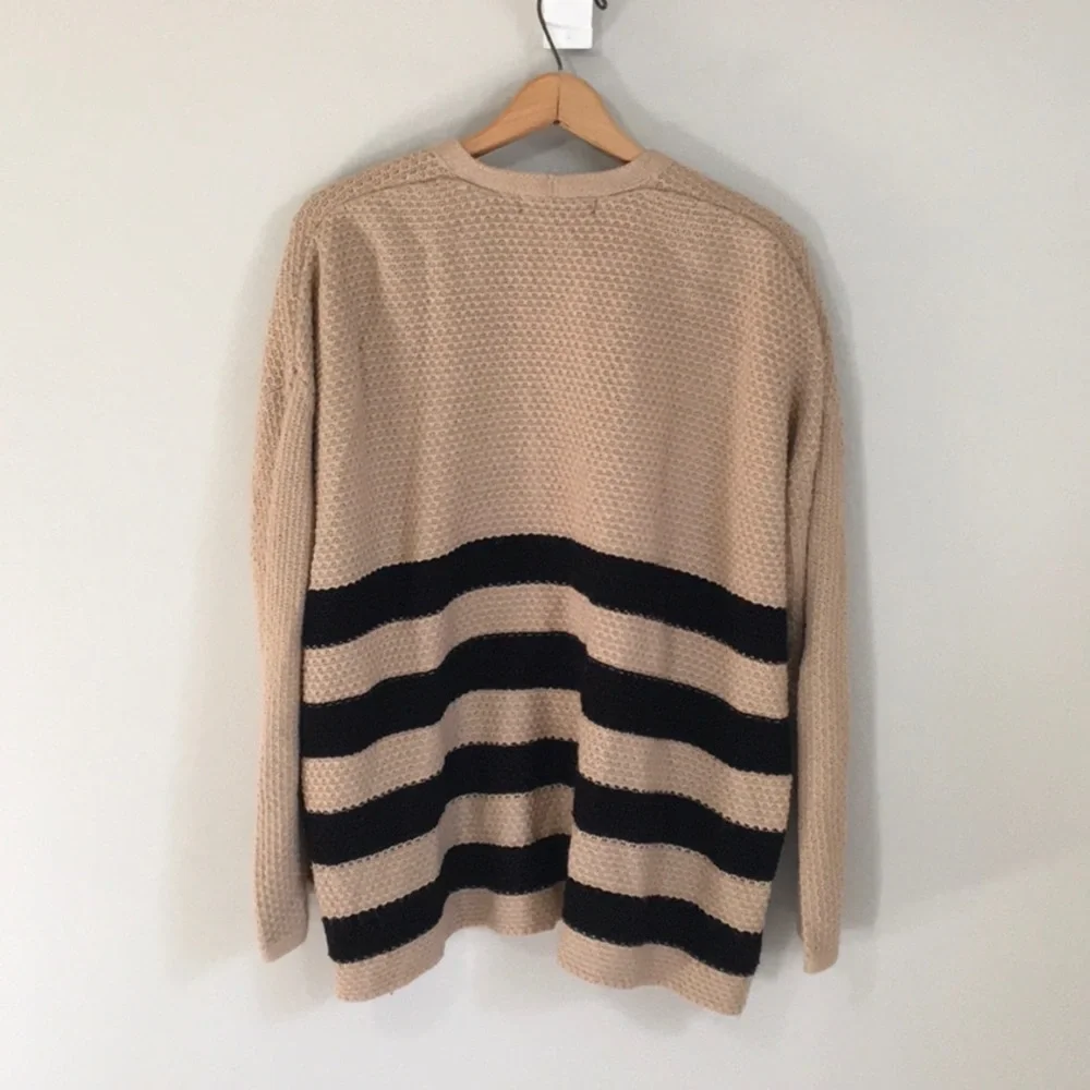 Forever 21 open front Cardigan sweater, brown/tan with black stripes size medium